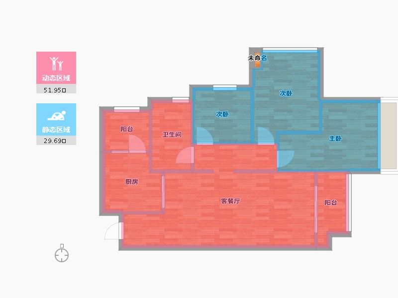 重庆-重庆市-华宇旭辉御璟湖山3号地块5号楼,3号地块6号楼套内74m²-74.00-户型库-动静分区