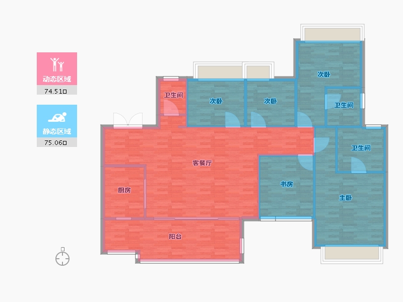 重庆-重庆市-华宇旭辉御璟湖山5号地块2号楼,8幢套内138m²-138.00-户型库-动静分区