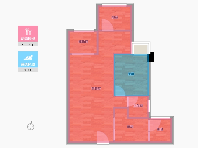 重庆-重庆市-银翔城盛世豪庭11号楼,天誉学府5号楼69.85m²-56.00-户型库-动静分区