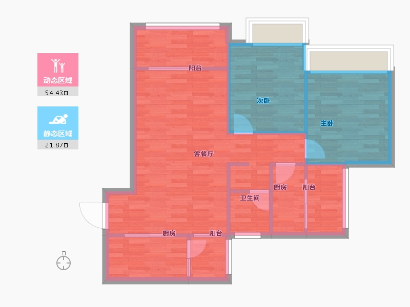 重庆-重庆市-银翔城盛世豪庭13号楼,天誉学府11号楼,盛世豪庭9幢88.12m²-69.01-户型库-动静分区