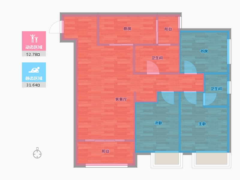 重庆-重庆市-御华兰亭洋房13号楼,洋房10号楼套内80m2-76.52-户型库-动静分区