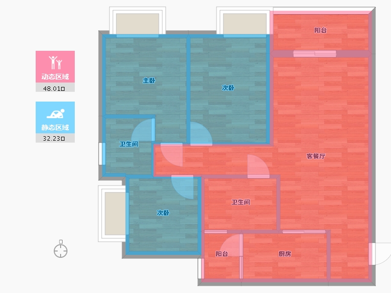 重庆-重庆市-御华兰亭高层2号楼,高层4号楼,高层1号楼,高层3号楼套内76m2-71.58-户型库-动静分区