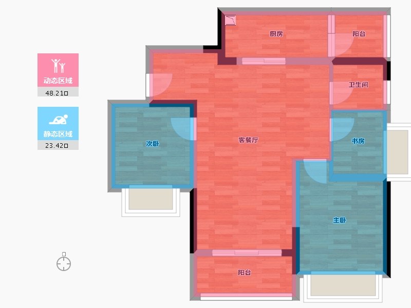 重庆-重庆市-旭辉金科空港2号地块3号楼套内67m²-63.10-户型库-动静分区