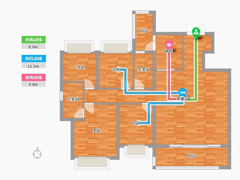 重庆-重庆市-香港置地云山岳洋房5号楼套内120m²-118.91-户型库-动静线