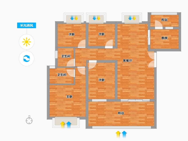 重庆-重庆市-龙湖紫云赋124m²-102.53-户型库-采光通风