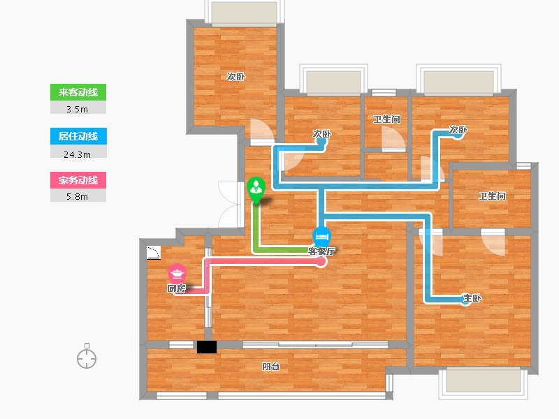 重庆-重庆市-香港置地云山岳洋房4号楼,洋房5号楼套内108m²-108.00-户型库-动静线