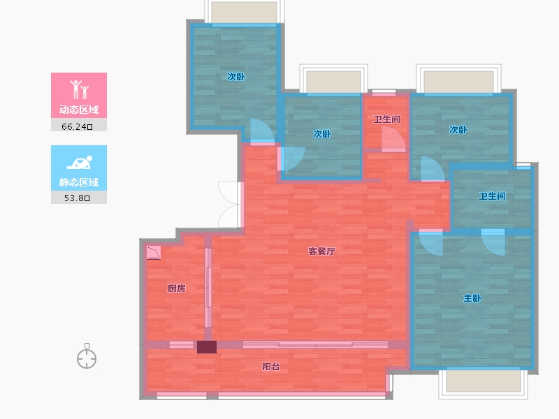 重庆-重庆市-香港置地云山岳洋房4号楼,洋房5号楼套内108m²-108.00-户型库-动静分区