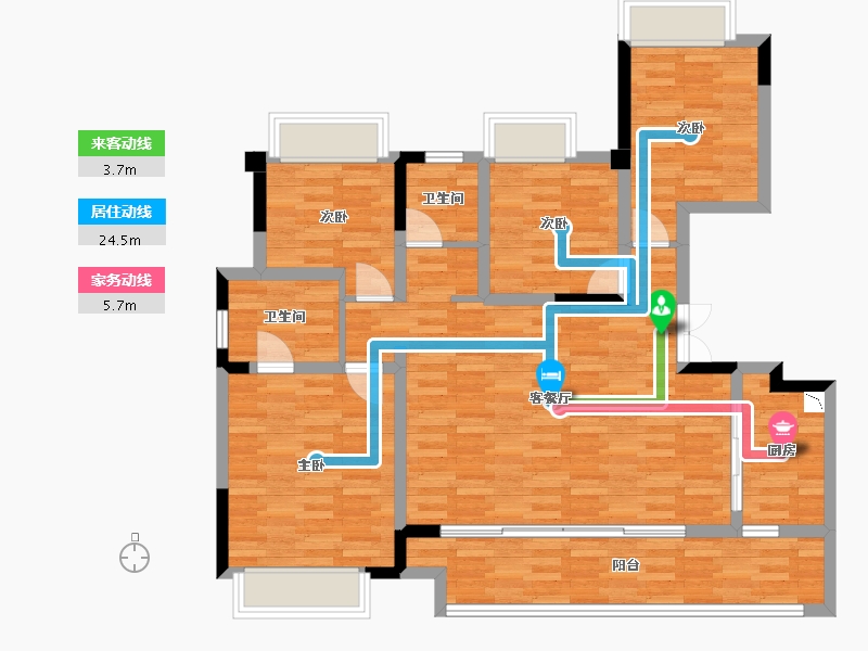 重庆-重庆市-香港置地云山岳洋房1号楼,洋房2号楼套内108m²-102.64-户型库-动静线