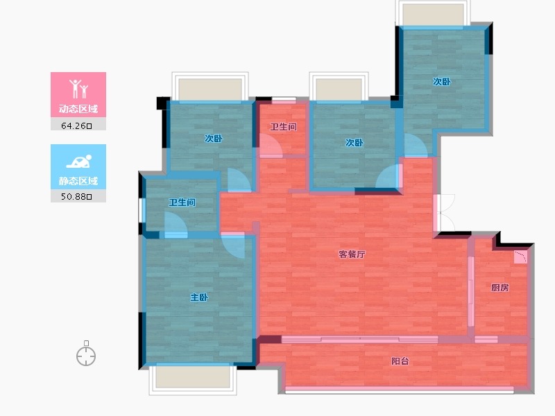 重庆-重庆市-香港置地云山岳洋房1号楼,洋房2号楼套内108m²-102.64-户型库-动静分区