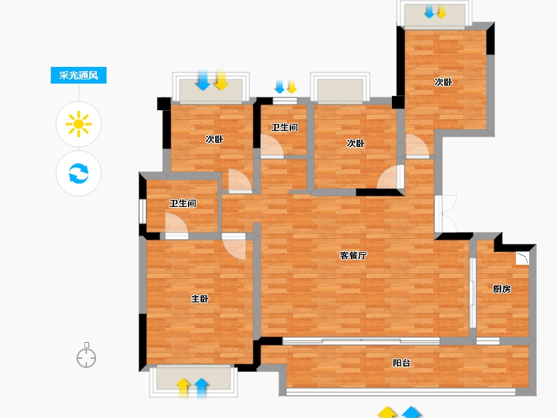 重庆-重庆市-香港置地云山岳洋房1号楼,洋房2号楼套内108m²-102.64-户型库-采光通风