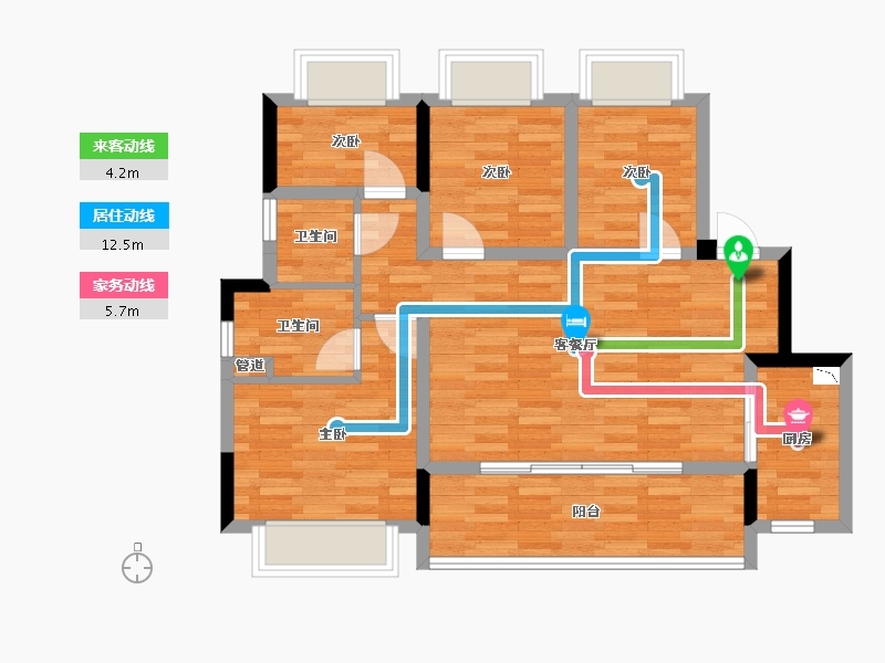 重庆-重庆市-融信海月平湖洋房12号楼,洋房13号楼套内82m²-75.69-户型库-动静线