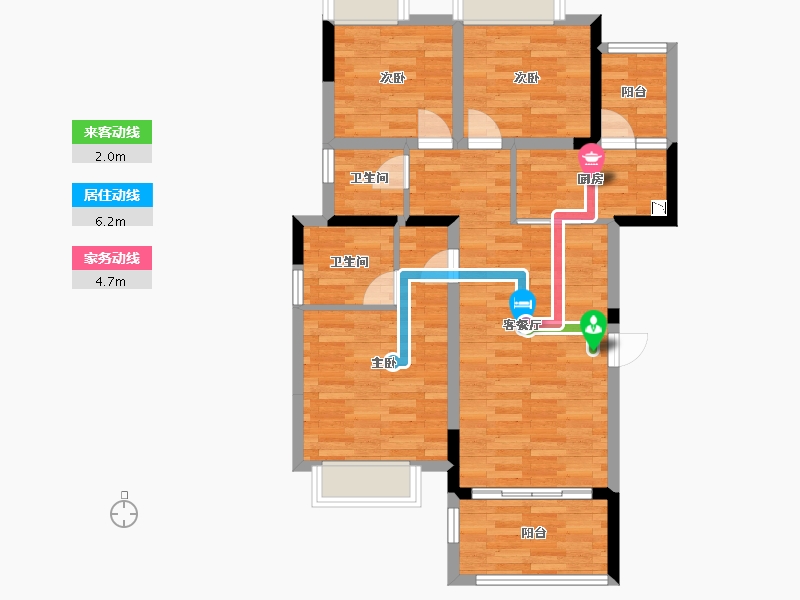 重庆-重庆市-香港置地云山岳洋房3号楼,洋房4号楼,洋房5号楼,洋房6号楼套内82m²-76.76-户型库-动静线