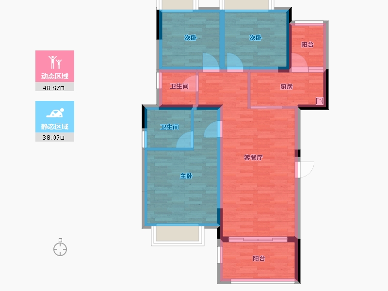 重庆-重庆市-香港置地云山岳洋房3号楼,洋房4号楼,洋房5号楼,洋房6号楼套内82m²-76.76-户型库-动静分区