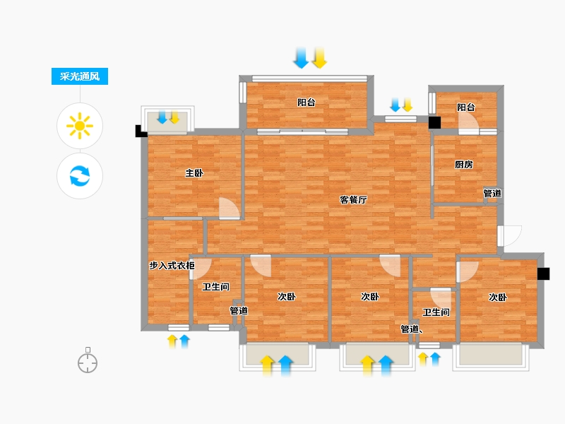 重庆-重庆市-万科金域蓝湾三期6号楼,二期洋房6号楼套内111m²-111.01-户型库-采光通风