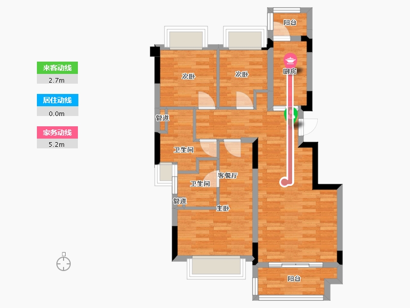 重庆-重庆市-融信海月平湖洋房11号楼,洋房1号楼套内74m²-68.90-户型库-动静线