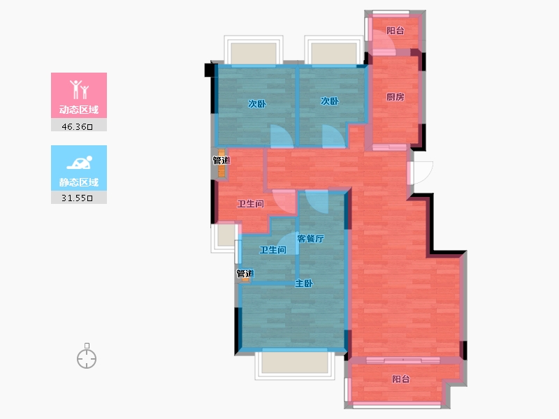 重庆-重庆市-融信海月平湖洋房11号楼,洋房1号楼套内74m²-68.90-户型库-动静分区