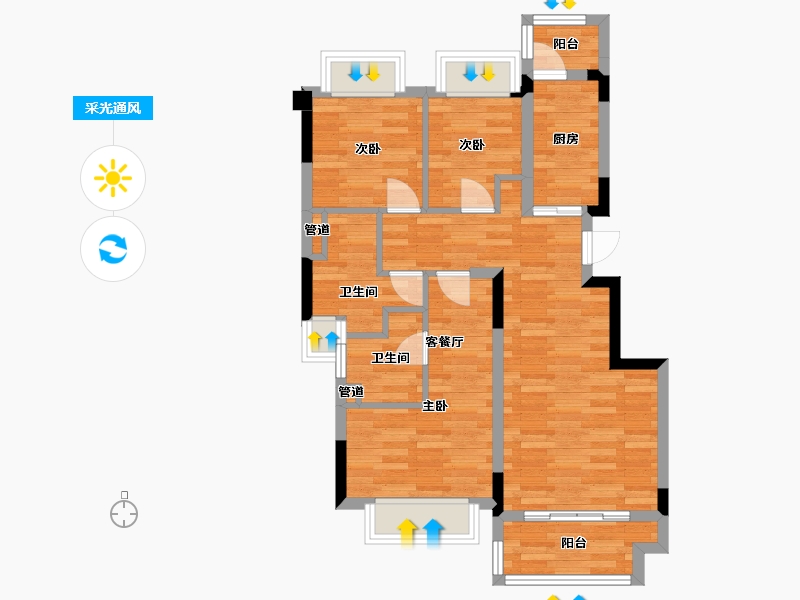 重庆-重庆市-融信海月平湖洋房11号楼,洋房1号楼套内74m²-68.90-户型库-采光通风