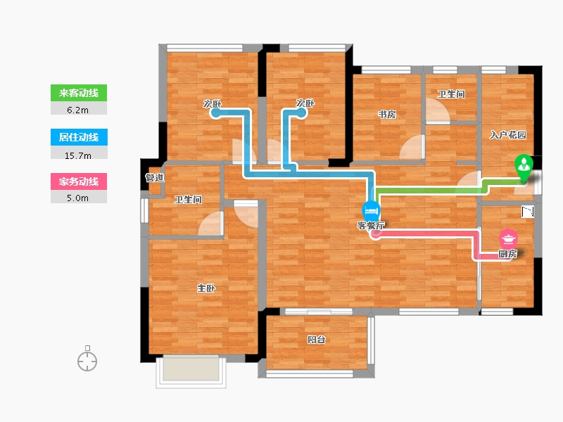 重庆-重庆市-雅居乐富春山居5号楼,7号楼套内115m²-102.85-户型库-动静线