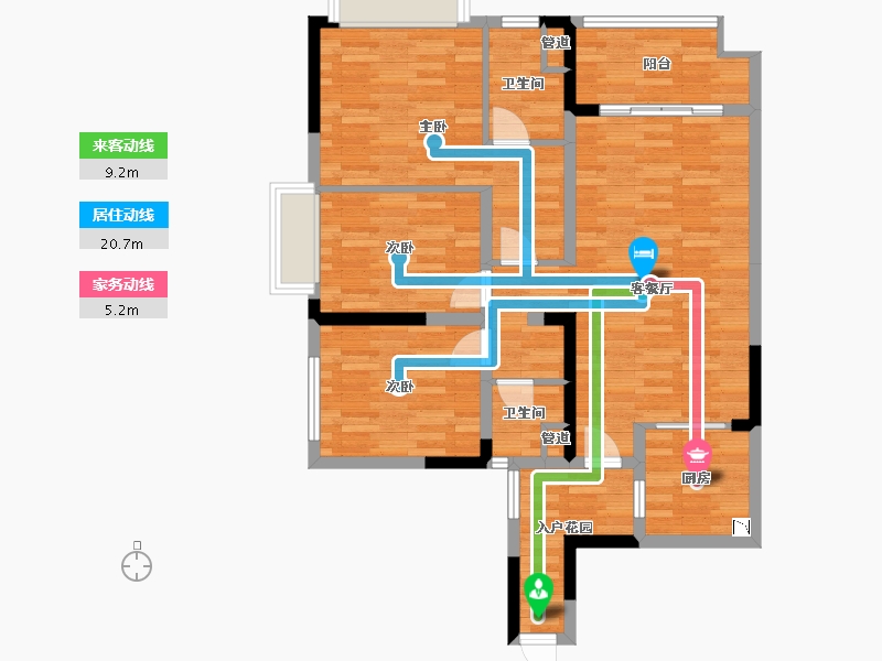 重庆-重庆市-雅居乐富春山居5号楼,7号楼套内97m²-89.10-户型库-动静线