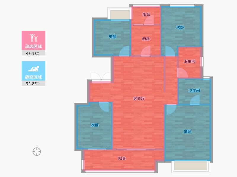 重庆-重庆市-华润琨瑜府25,4,3,6,9,30,31,26,5号楼，127m²-106.40-户型库-动静分区