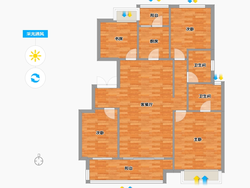 重庆-重庆市-华润琨瑜府25,4,3,6,9,30,31,26,5号楼，127m²-106.40-户型库-采光通风