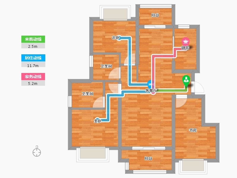 重庆-重庆市-龙湖紫云赋98m²-76.29-户型库-动静线