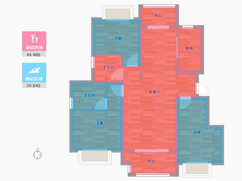 重庆-重庆市-龙湖紫云赋98m²-76.29-户型库-动静分区