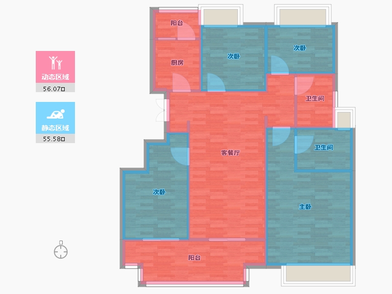 重庆-重庆市-江州锦云洋房9号楼,洋房3号楼套内面积102m²-102.00-户型库-动静分区