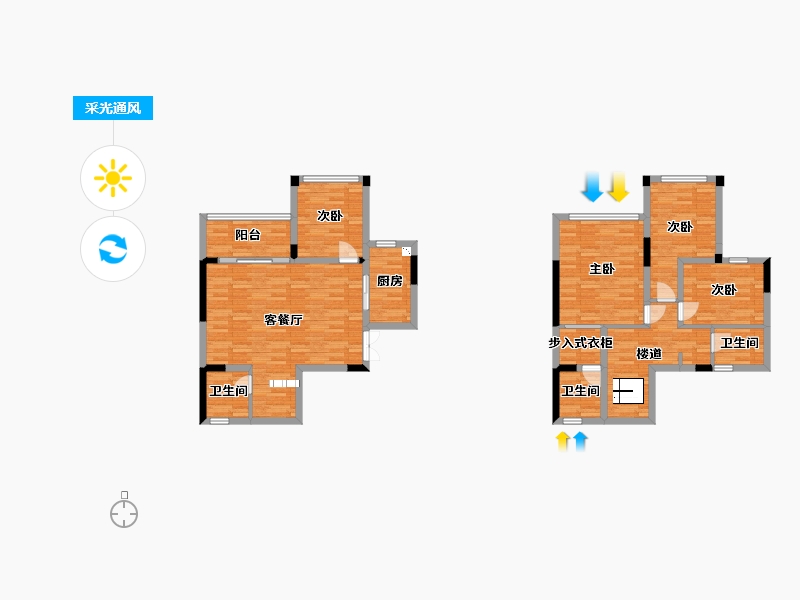 重庆-重庆市-金科美的原上2号地块A7栋,2号地块A8栋套内104m²-114.19-户型库-采光通风