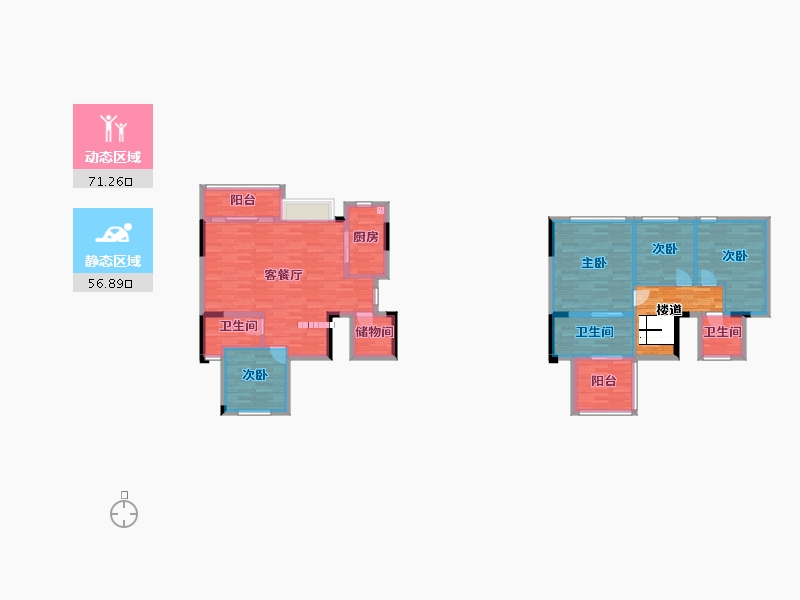 重庆-重庆市-金科美的原上2号地块A7栋,2号地块A8栋套内110m²-123.60-户型库-动静分区