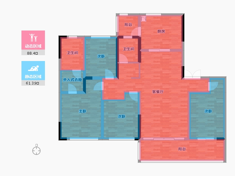 重庆-重庆市-华侨城云麓台洋房6,7,8,9,10,11,12,13,14,15号楼套内141m²-133.75-户型库-动静分区