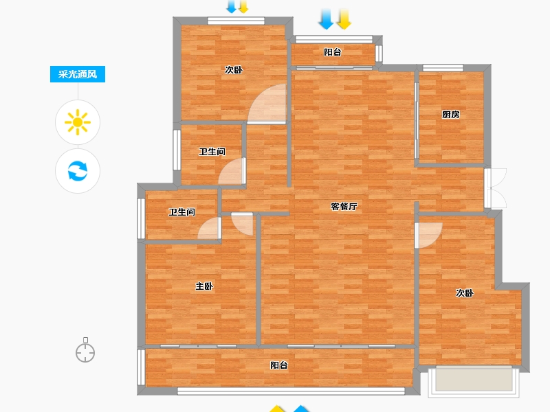 重庆-重庆市-禹洲雍锦府36号楼,33号楼套内面积120m²-120.01-户型库-采光通风