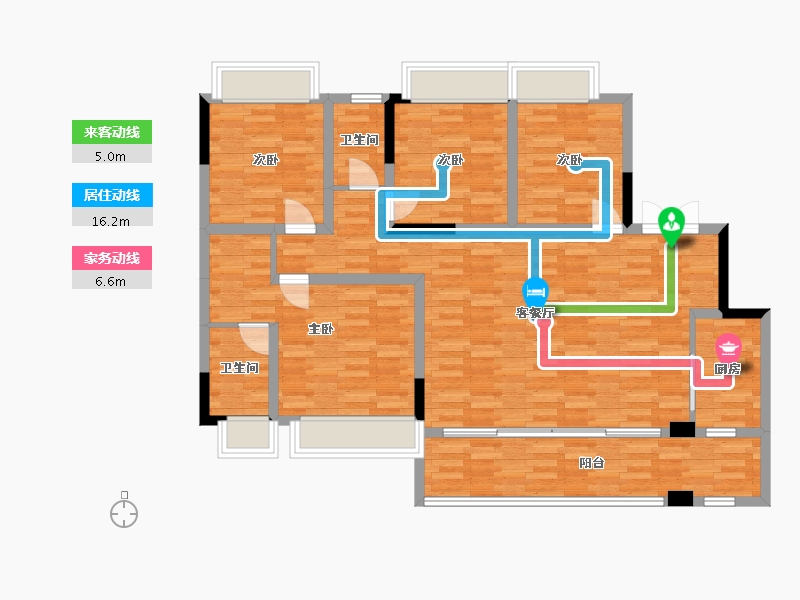 重庆-重庆市-金科美的原上2号地块1号楼,2号地块2号楼套内118m²-113.87-户型库-动静线