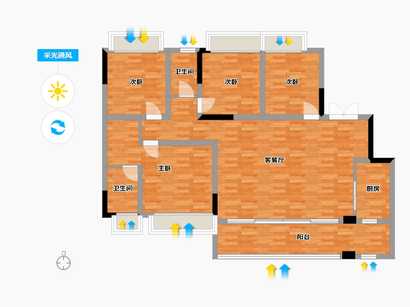 重庆-重庆市-金科美的原上2号地块1号楼,2号地块2号楼套内118m²-113.87-户型库-采光通风