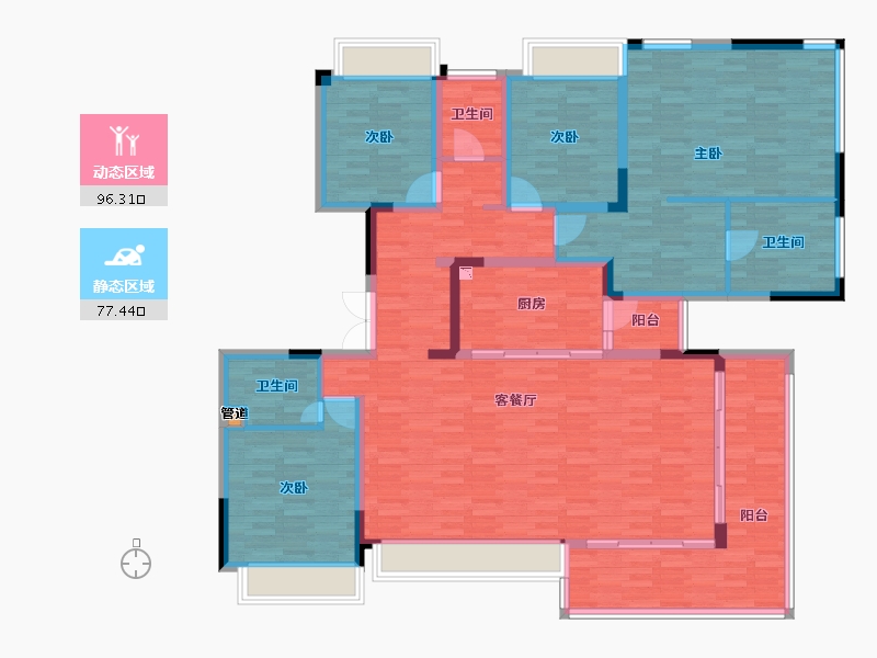 重庆-重庆市-金科美的原上3号地块B-2号楼套内162m²-157.02-户型库-动静分区