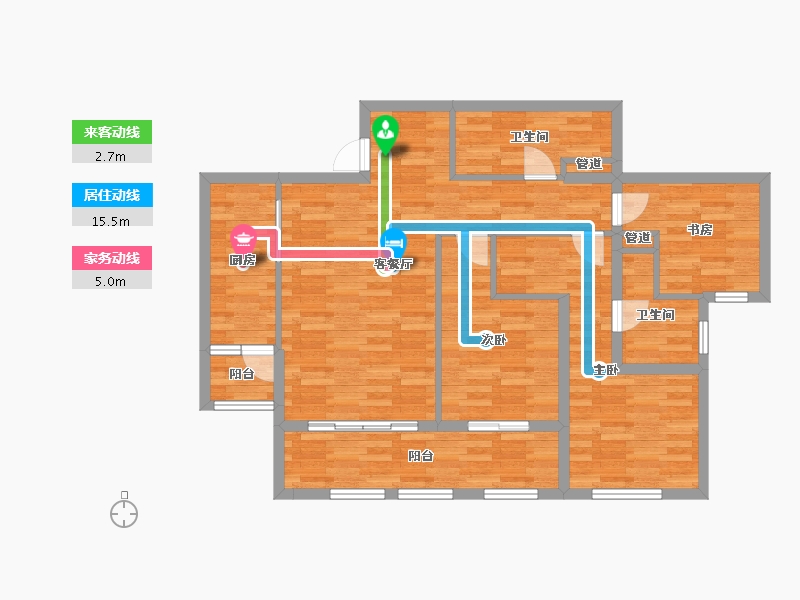 重庆-重庆市-恒大中渝广场天璟高层4号楼,天璟高层3号楼套内100m²-93.01-户型库-动静线