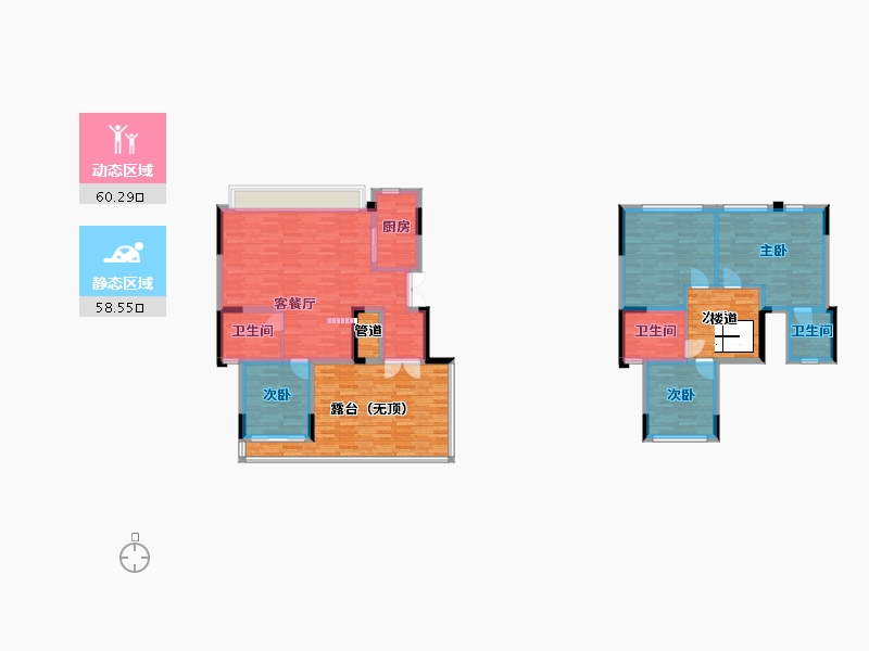 重庆-重庆市-金科美的原上2号地块A7栋,2号地块A8栋套内115m²-142.96-户型库-动静分区