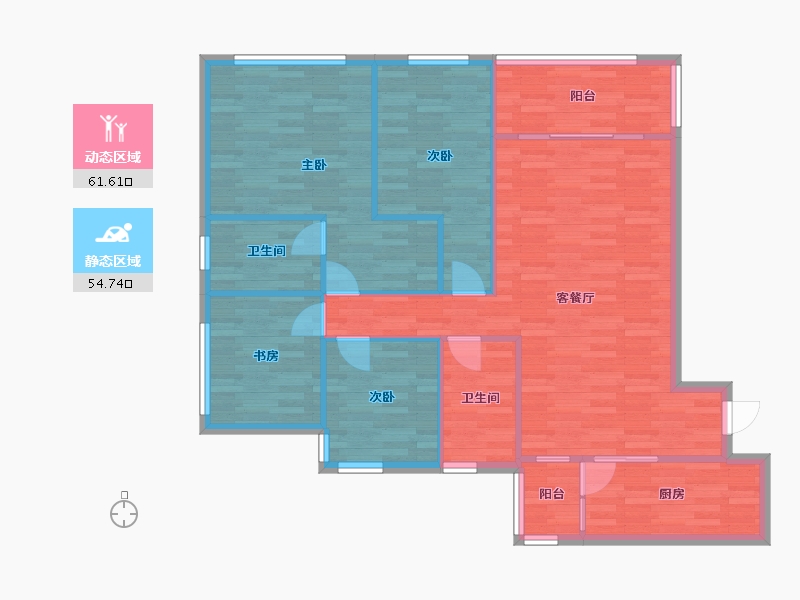 重庆-重庆市-恒大中渝广场天璟高层4号楼,天璟高层3号套内115m²-106.29-户型库-动静分区