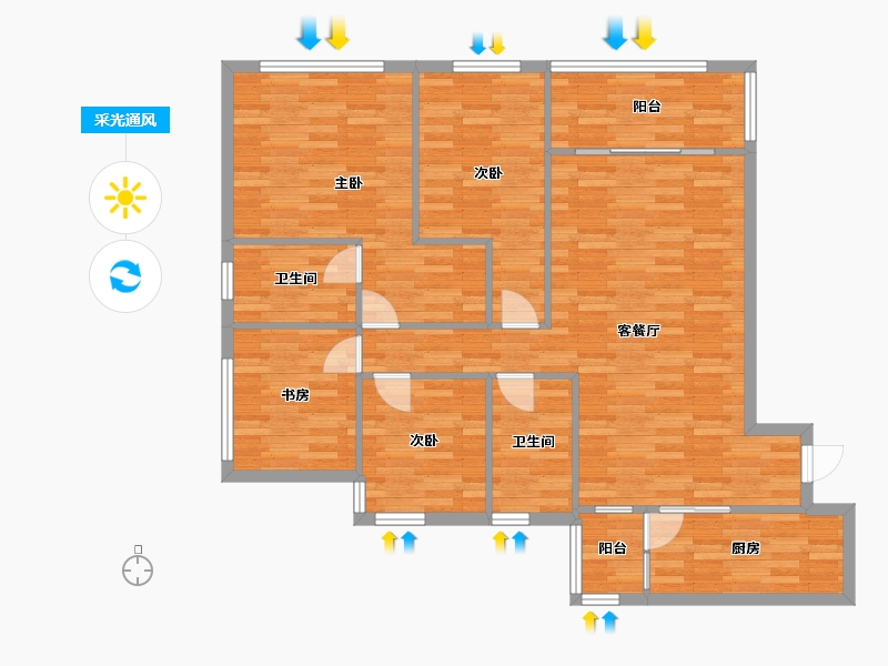 重庆-重庆市-恒大中渝广场天璟高层4号楼,天璟高层3号套内115m²-106.29-户型库-采光通风