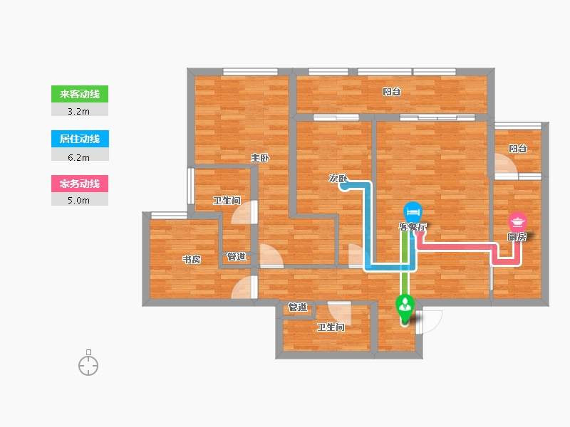 重庆-重庆市-恒大中渝广场天璟高层4号楼,天璟高层3号楼套内98m²-88.72-户型库-动静线