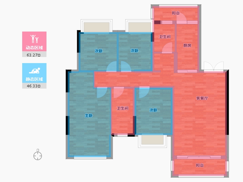 重庆-重庆市-合谊榕府4号楼,3号楼,8号楼,5号楼,6号楼,7号楼128m²-97.70-户型库-动静分区