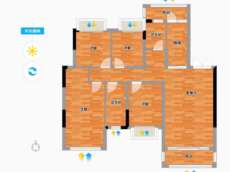 重庆-重庆市-合谊榕府4号楼,3号楼,8号楼,5号楼,6号楼,7号楼128m²-97.70-户型库-采光通风