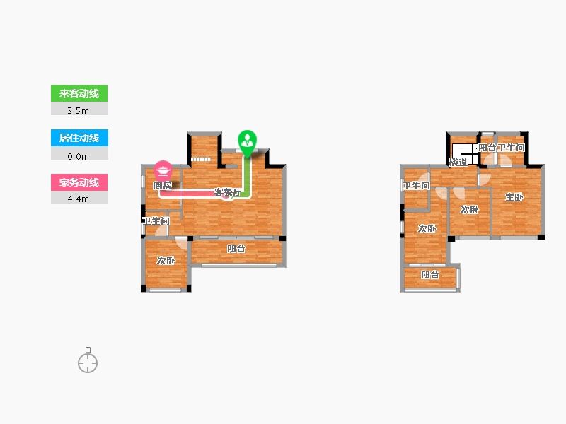 重庆-重庆市-金科美的原上2号地块A7栋,2号地块A8栋套内104m²-122.86-户型库-动静线