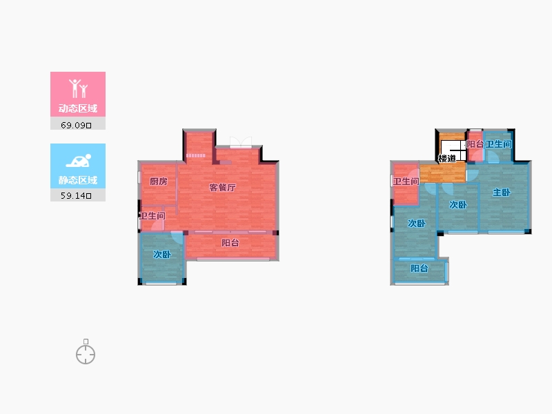 重庆-重庆市-金科美的原上2号地块A7栋,2号地块A8栋套内104m²-122.86-户型库-动静分区