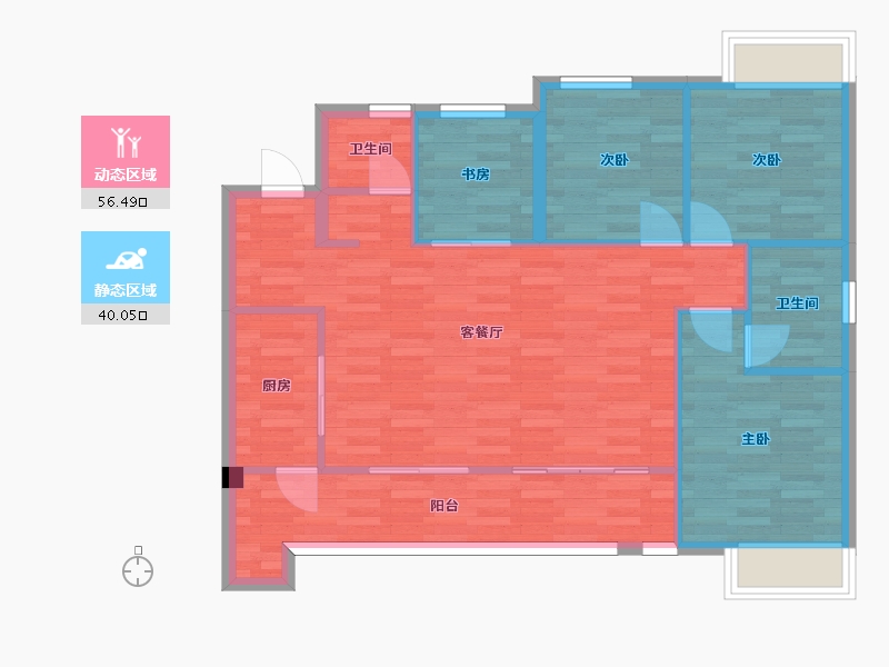 重庆-重庆市-中建瑜和城二期高层15号楼,二期高层16号楼,二期高层20号楼套内92m2-87.86-户型库-动静分区