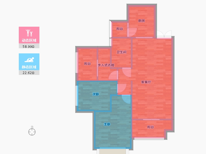 重庆-重庆市-中建瑜和城三期小高层6号楼套内76m2-74.02-户型库-动静分区