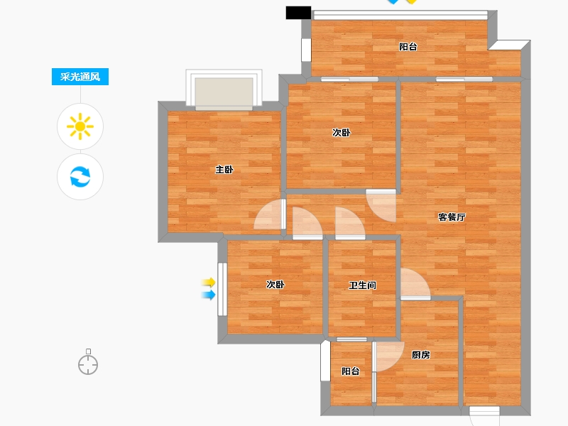 重庆-重庆市-中建瑜和城二期高层15号楼套内74m2-69.77-户型库-采光通风