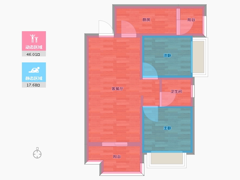 重庆-重庆市-中建瑜和城二期高层20号楼套内61m2-55.95-户型库-动静分区