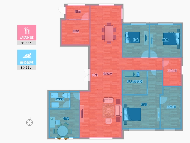 北京-北京市-首创天阅西山6,8号楼,9号楼建面211m²-151.84-户型库-动静分区