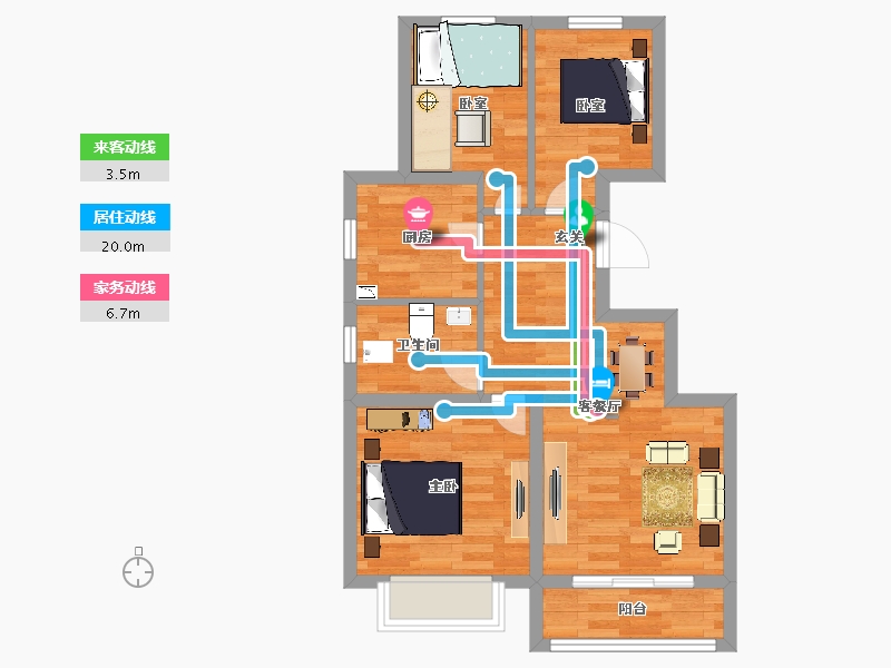 北京-北京市-西山锦绣府建面89m²-60.84-户型库-动静线